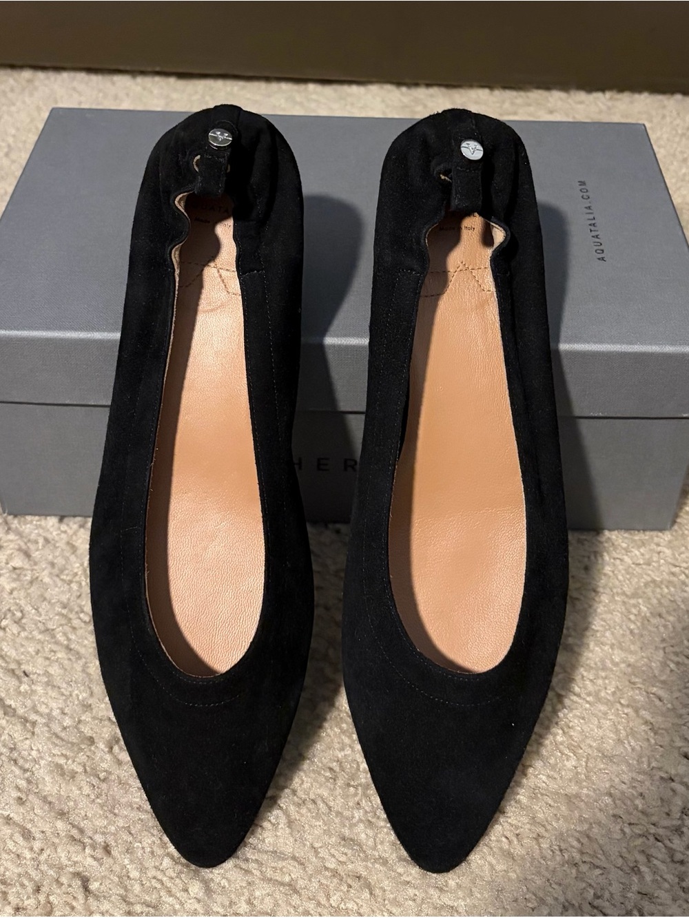 Donald J. Pliner Black Pointed Suede Ballet Flats